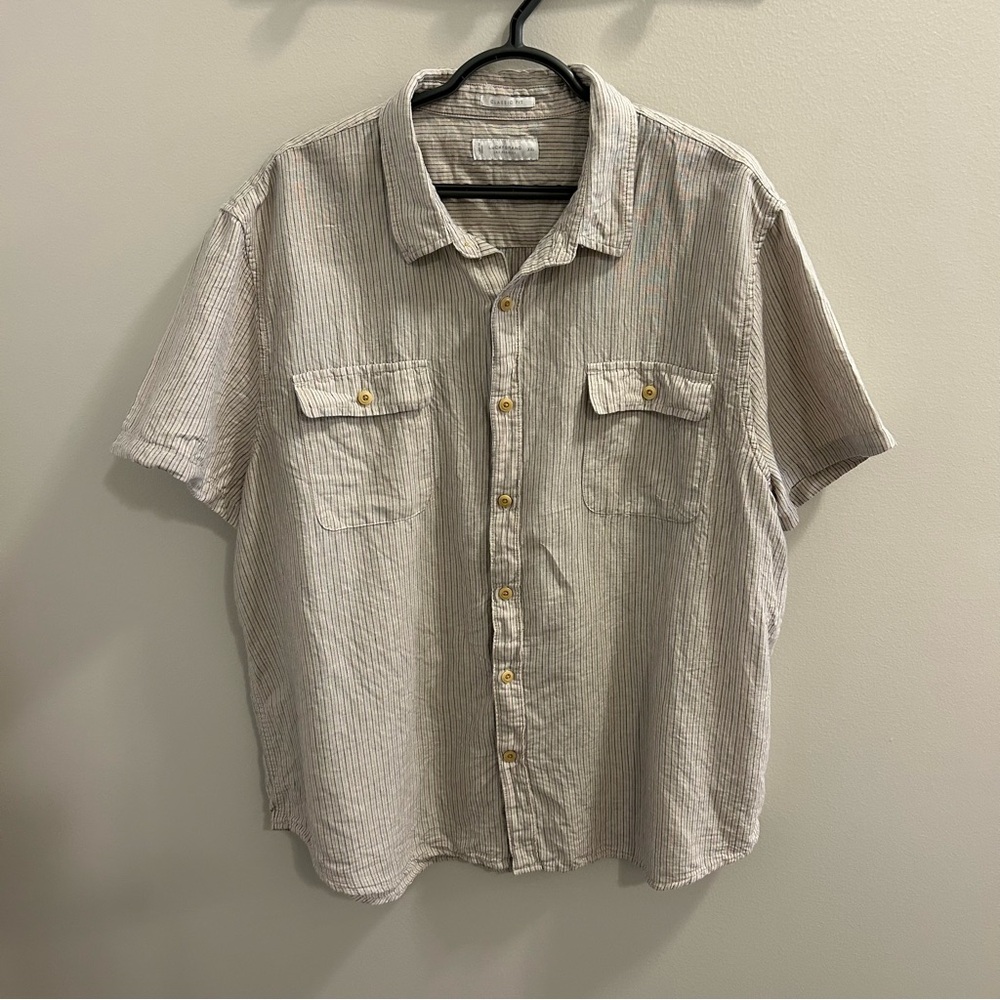 Lucky Brand Tan Striped Casual Shirt Short sleeve XXL